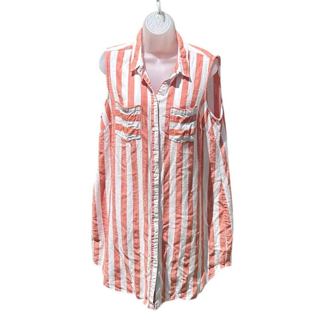 HOPE & HARLOW Women 16W Luna Orange White Stripes Sleeveless Button Shirt Dress.